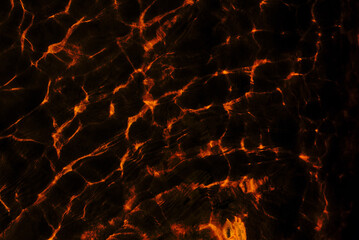Abstract photo of the texture of light reflections from the surface of water waves in motion in dark red tones.
