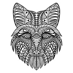 Fox head mandala zentangle coloring page illustration