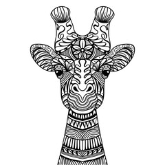Giraffe head mandala zentangle coloring page illustration