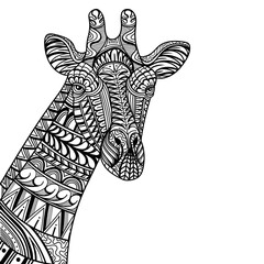 Giraffe head side position mandala zentangle coloring page illustration 