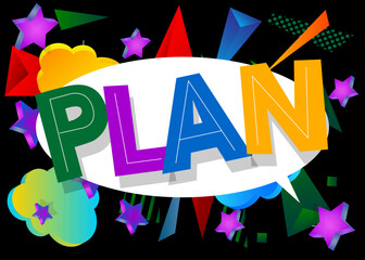 Fototapeta premium Plan. Word written with Children's font in cartoon style.