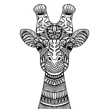 Giraffe head mandala zentangle coloring page illustration