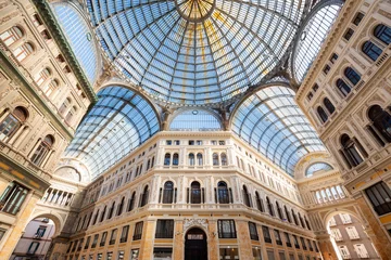Schilderijen op glas Historic public shopping gallery with old Architecture and Glass Arch Ceiling, Galleria Umberto I. Naples, Italy. © edb3_16
