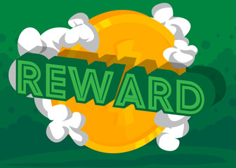 Gold Coins with Reward text. Coin Vector Illustrated Golden metal cash, money.