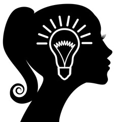 Light bulb in the profile of the head of a beautiful girl. Concept for brainstorming, ideas, eureka.