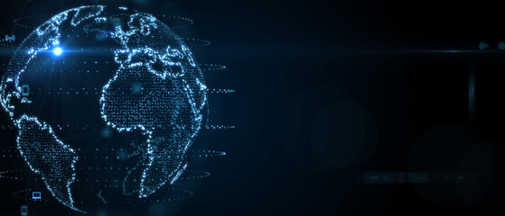 Map of the planet. World map. Global social network. Future. Blue futuristic background with planet Earth. 3d illustration.