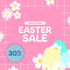 easter sale offer banner promotion square social media with flower and egg simple flat design for kid children fashion element advert