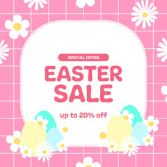 easter sale offer banner promotion square social media with flower and egg simple flat design for kid children fashion element advert