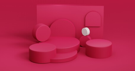 3d render of a viva magenta podium for product showcase, backdrop, mockup, merchandise, and others.