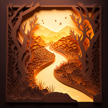 illustration of path to success kirigami theme created with generative AI