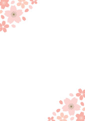 桜の縦フレーム　対角線上に桜の花のイラスト