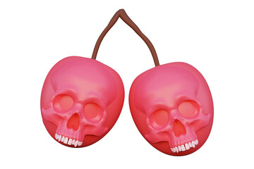 Cherry skulls. Deadly poisonous berry. Head of skeleton, 3d render