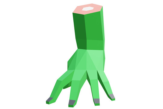 green low poly severed zombie hand, 3D rendering