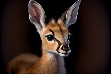 Portrait of an baby antelope on a black background. generative ai