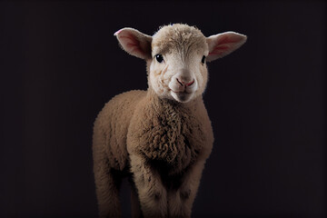 Portrait of a baby lamb on a black background. generative ai