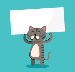 Cute cat holding blank banner vector illustration