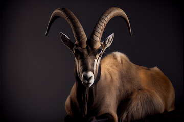 Portrait of a alpine ibex on a black background. generative ai - obrazy, fototapety, plakaty