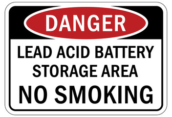 Battery storage sign and labels lead acid, no smoking