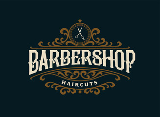 Barbershop vintage Luxury frame Logo Badge with flourish Victorian Ornament
