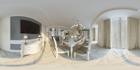 spherical panorama of the interior, 3D illustration