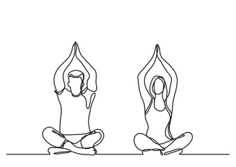 continuous line drawing vector illustration with FULLY EDITABLE STROKE of man woman doing yoga