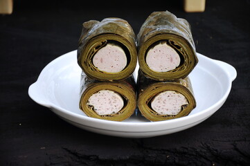 Vietnamese Pork Sausage wrapped in Banana Leaf