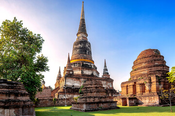 Historical Architecture, Wat Yai Chai Mongkol the old temple in Ayutthaya province Thailand