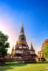 Fototapeta premium Historical Architecture, Wat Yai Chai Mongkol the old temple in Ayutthaya province Thailand