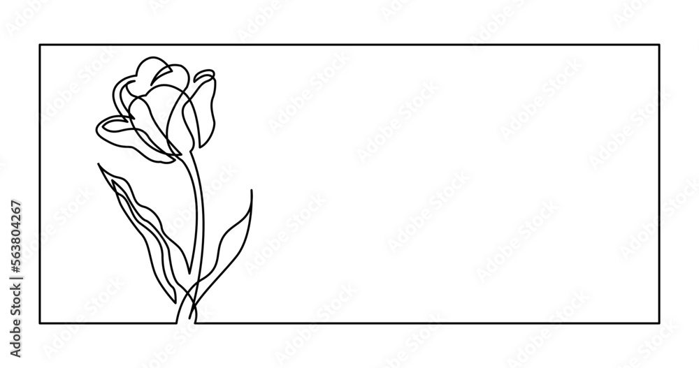 Poster continuous line drawing vector illustration with fully editable stroke - of one tulip flower invitat