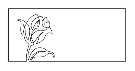 continuous line drawing vector illustration with FULLY EDITABLE STROKE - of big beautiful flower invitation card design