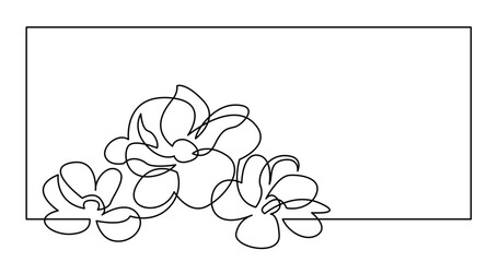 continuous line drawing vector illustration with FULLY EDITABLE STROKE - of big beautiful flowers frame design