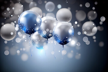 Fototapeta premium Festlicher Hintergrund mit Luftballons und Konfetti mit unscharfen Hintergrund und Bokeh Lichter - Generative Ai