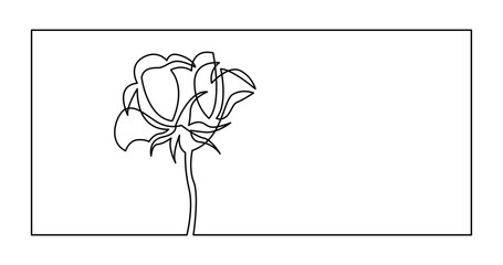 continuous line drawing vector illustration with FULLY EDITABLE STROKE - of one rose flower invitation card design