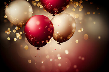 Fototapeta na wymiar Festlicher Hintergrund mit Luftballons und Konfetti mit unscharfen Hintergrund und Bokeh Lichter - Generative Ai