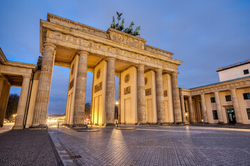 The famous Brandenburg Gate in Berlin at dawn