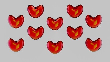 Un conjunto de corazones rojos con un fondo blanco