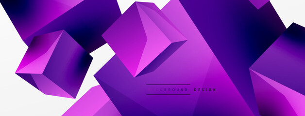 3d vector abstract background. Flying cubes composition. Trendy techno business template for wallpaper, banner, background or landing