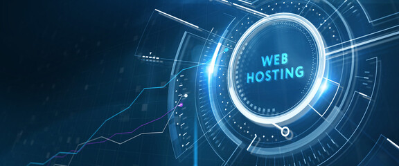 Web Hosting. The activity of providing storage space and access for websites. Business, modern technology, internet and networking concept.  3d illustration