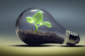 Sprout in a light bulb, the idea of developing a startup innovation, new thoughts technology concept ai generated - obrazy, fototapety, plakaty