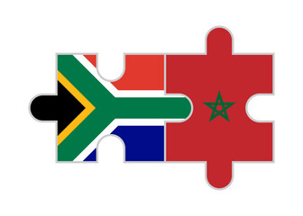 puzzle pieces of south africa and morocco flags. vector illustration isolated on white background