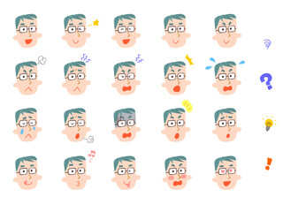 男性の表情20種類　輪郭線なし
