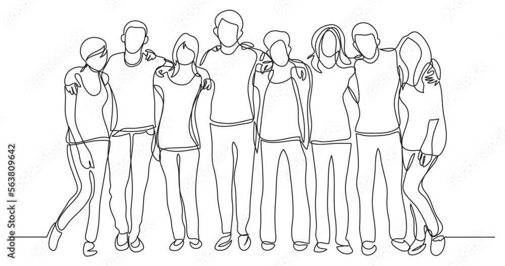 Poster continuous line drawing vector illustration with fully editable stroke of high school class of frien