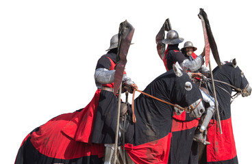 Obraz premium Isolated PNG cutout of knights on their horses on a transparent background, ideal for photobashing, matte-painting, concept art
