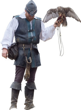 Isolated PNG cutout of a falconer on a transparent background, ideal for photobashing, matte-painting, concept art
