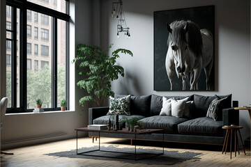 american style design living room minimalist modern. Generative AI