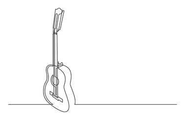 continuous line drawing vector illustration with FULLY EDITABLE STROKE of classical acoustic guitar