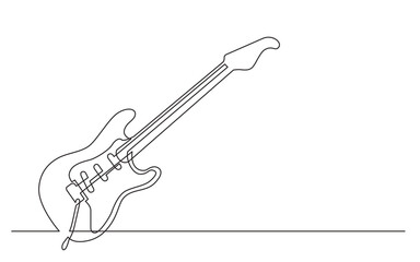 continuous line drawing vector illustration with FULLY EDITABLE STROKE of electric solid body guitar