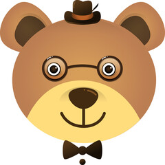Cute teddy bear wearing glasses and hat