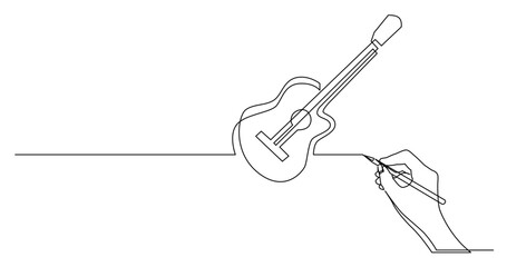 continuous line drawing vector illustration with FULLY EDITABLE STROKE of business concept sketch of acoustic guitar
