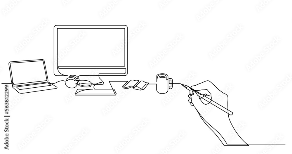 Wall mural continuous line drawing vector illustration with fully editable stroke of business concept sketch of